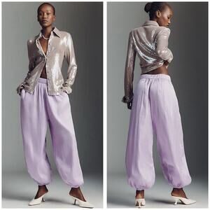 NWT Anthropologie Maeve Shy Balloon Pants Size XL Shiny Lavender Stretch Chic
